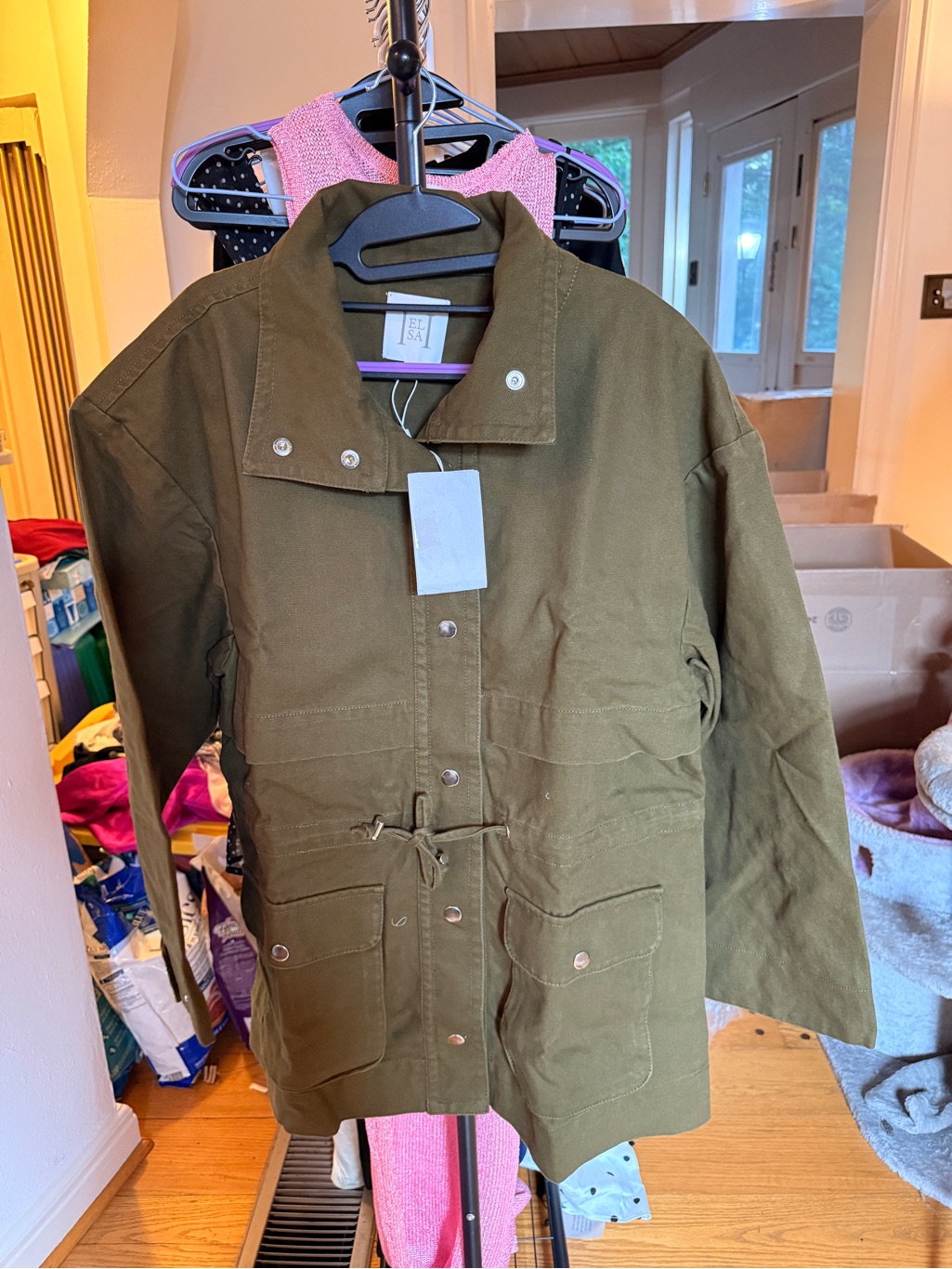 Olive Green Women's Utility Field Jacket With Front Pockets